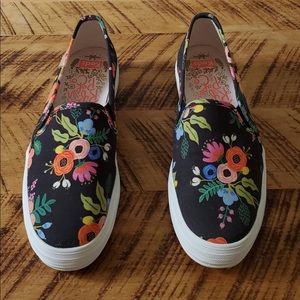 KEDS RIFLE PAPER CO | Black Floral Slip Ons | 8